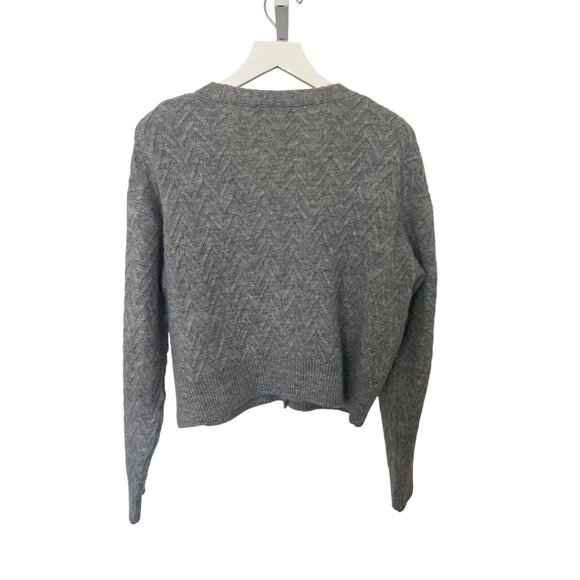 Zara Gray Button-Up Chevron Knit Cardigan Sweater - Picture 2 of 5